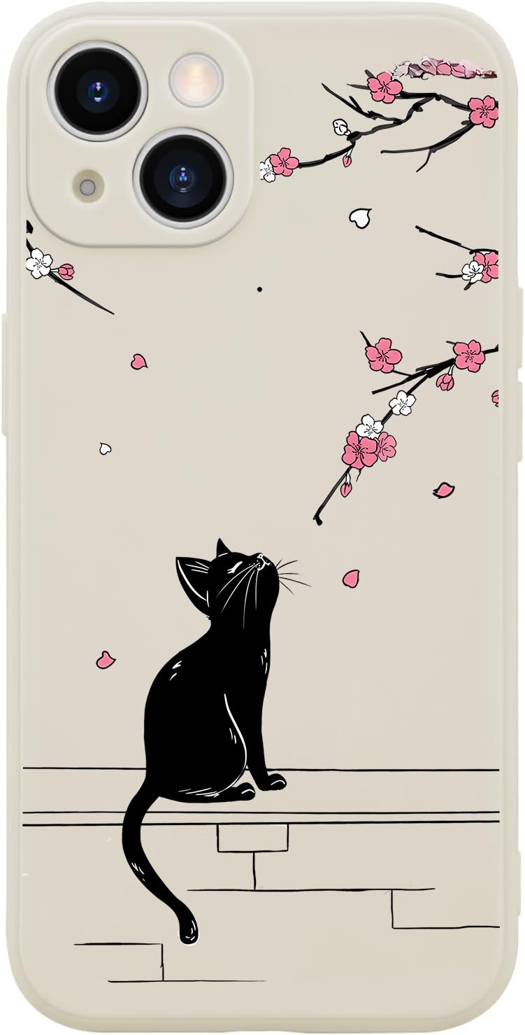 Funny Cat Case for iPhone 13, Cute Cartoon Black Cat Phone Case Cover Liquid Silicone Soft Gel Rubber Phone Cover with Microfiber Lining for iPhone 13