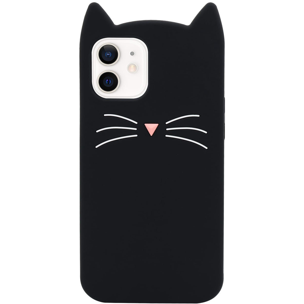 MC Fashion 3D Cat Ears Shockproof Silicone Case for iPhone 13/14 Black | Precise cutout design, slim snug fit, anti-slip soft grip, cute aesthetic style, ideal gift for women & girls
