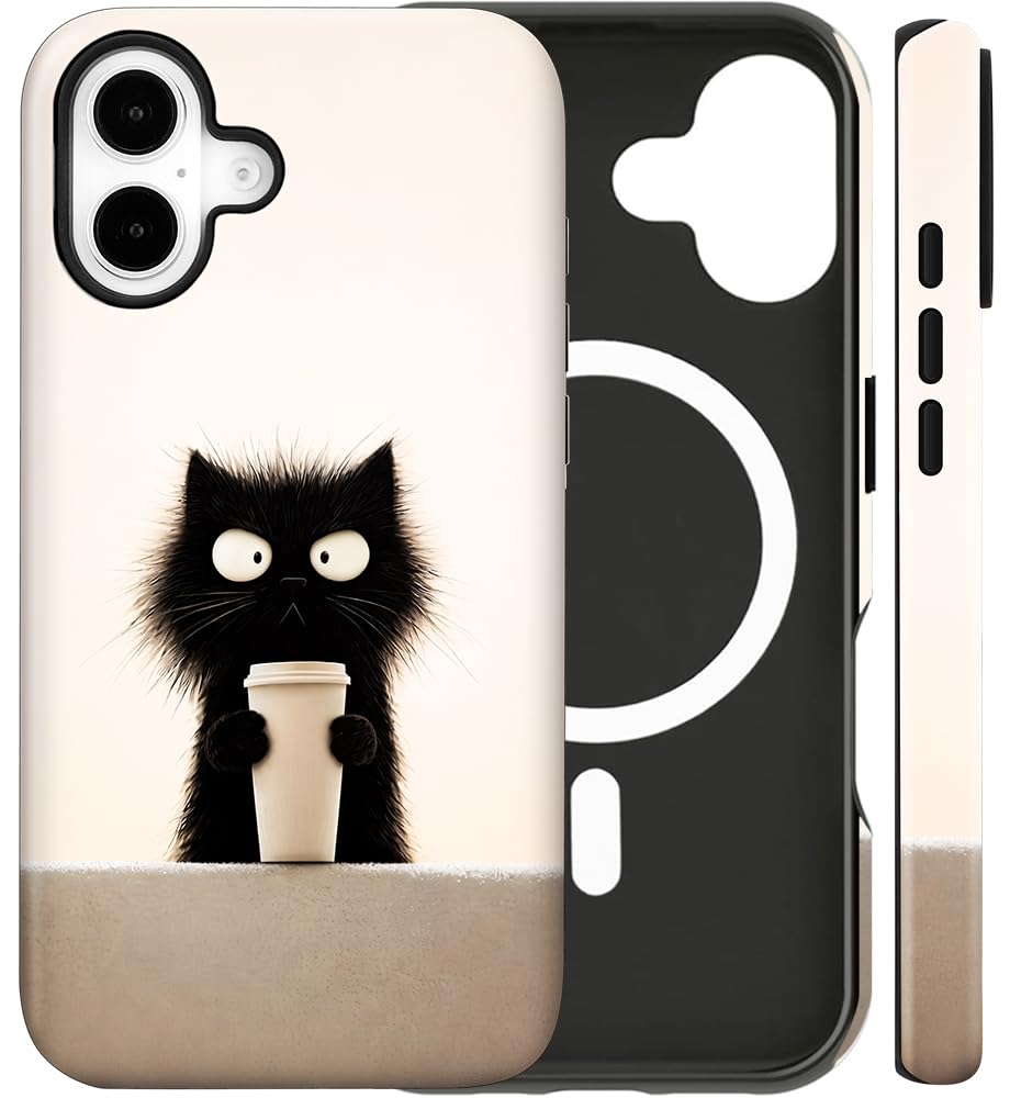 Magnetic for iPhone 13/14 Case Cute Cat Phone Case, Apricot | Shockproof Slim TPU and Hard PC Protective Phone Cover Compatible with MagSafe Designed for Women Girls Gift
