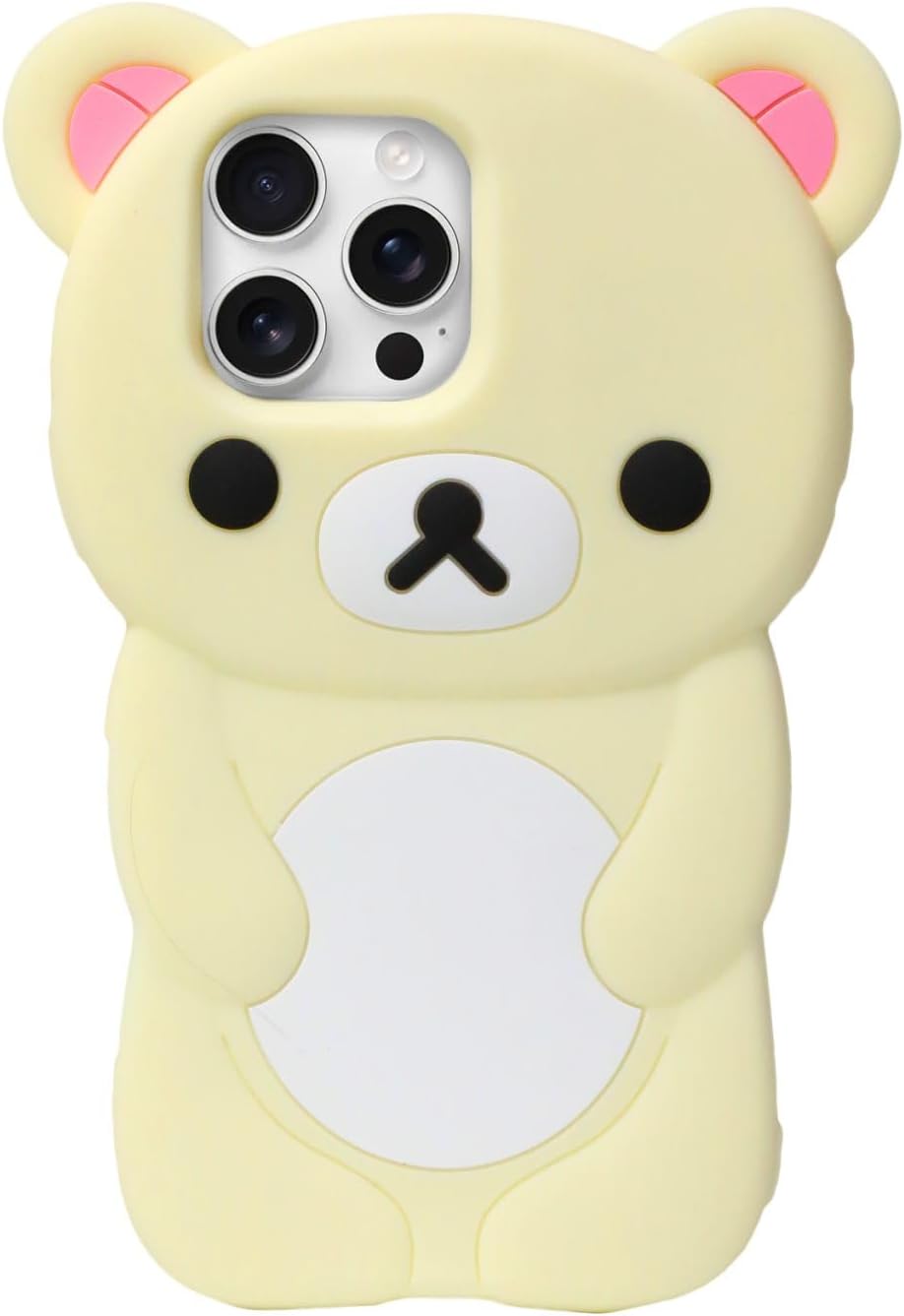 IAIYOXI Soft Silicone Bear Case for iPhone 16 Pro Max, Cute 3D Cartoon Teddy Bear Designed, Protective Lovely Fun Adorable Fashion Phone Case, Kawaii Cover for Women Girls Kids, Yellow