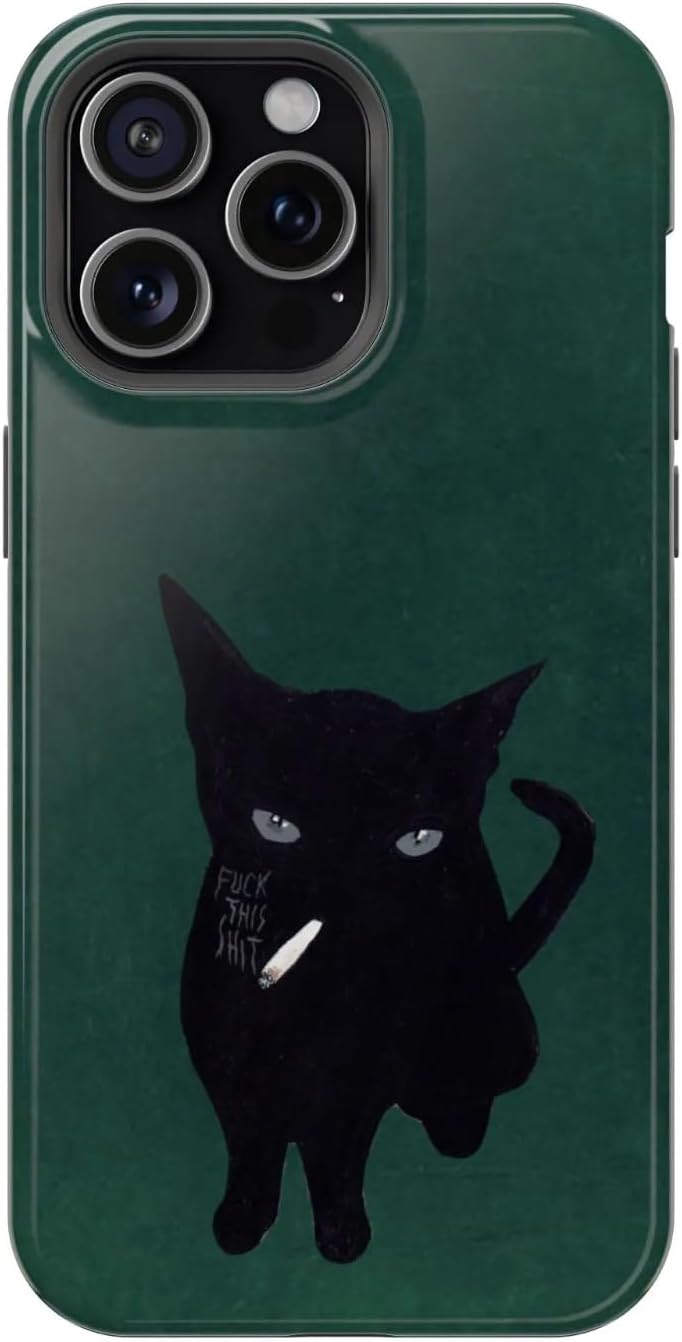 Vintage Black Cat Phone Case for iPhone Samsung, Midnight Aesthetic Design, Shockproof Durable Cover, Trendy Goth Gift for Cat Lovers (Cat with Wine Glass, iPhone 17)
