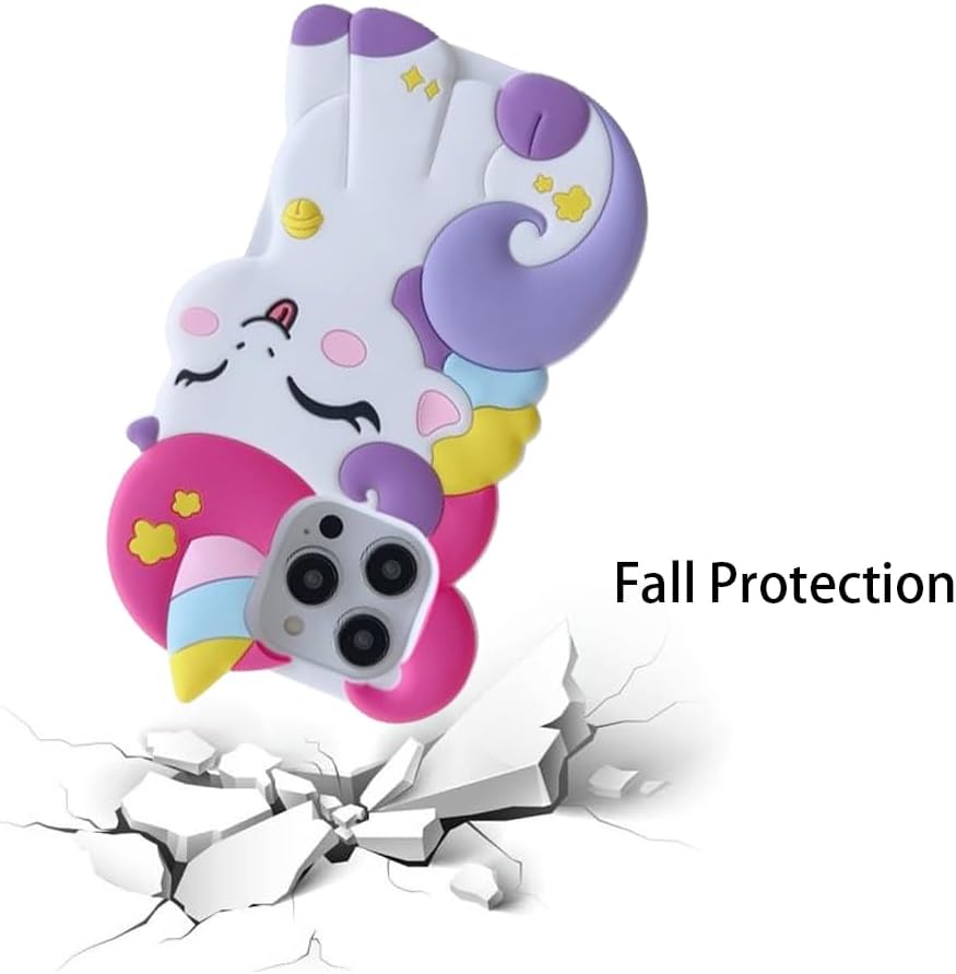 3D Cute Unicorn Soft Case for iPhone 13/iPhone 14 6.1 inch, 3D Cute Cartoon Kawaii Fashion Character Unicorn Horse Shape Kids Girls Women Soft Silicone Case