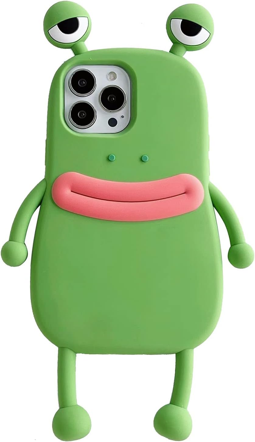 Yatchen Ugly Case Compatible with iPhone 15 Pro Max, Kawaii Phone Case 3D Cartoon Cute Frog Soft Silicone Unique Fun Cover Slim Fit Anti-Drop Protector for Women Girls Green
