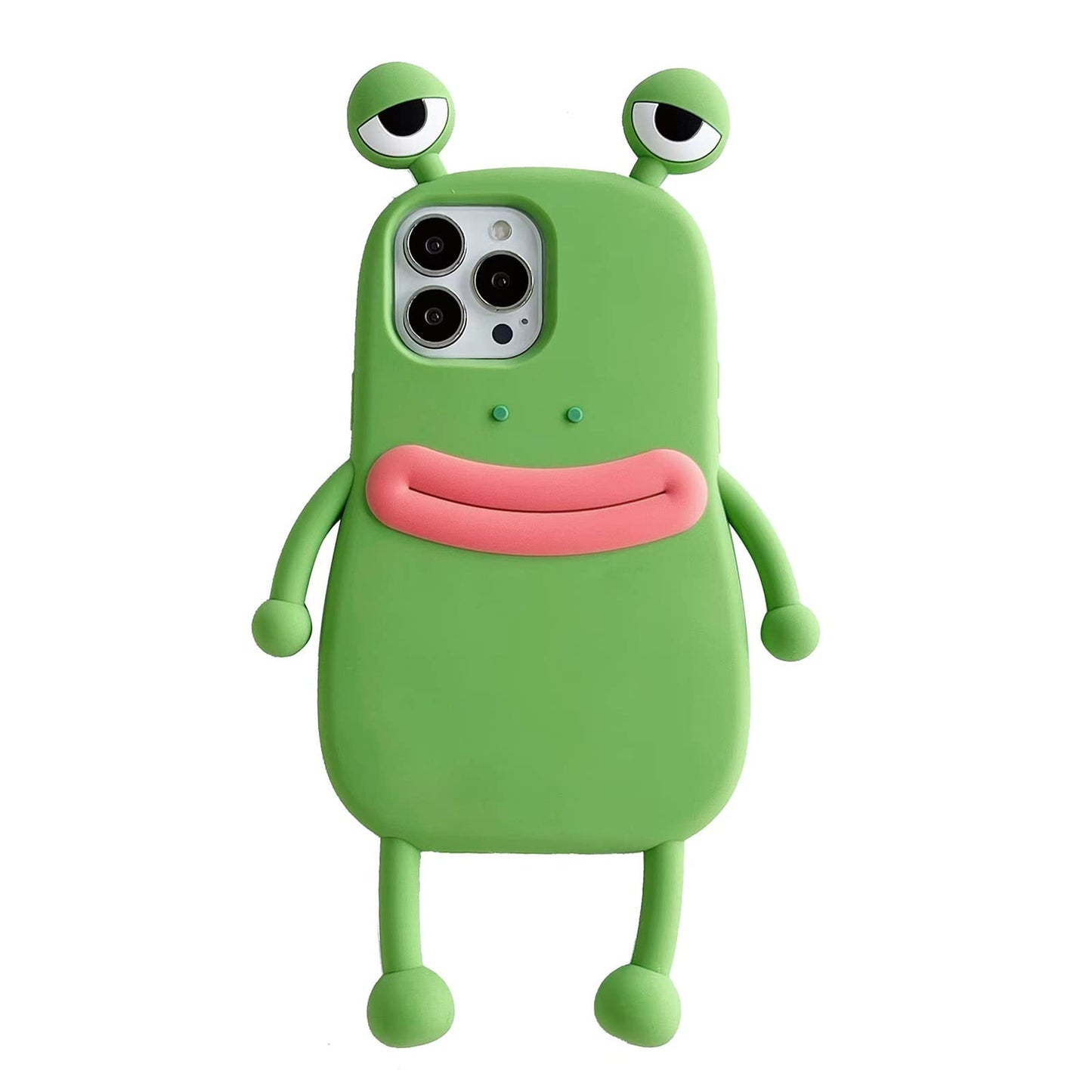 Yatchen Ugly Case Compatible with iPhone 15 Pro Max, Kawaii Phone Case 3D Cartoon Cute Frog Soft Silicone Unique Fun Cover Slim Fit Anti-Drop Protector for Women Girls Green