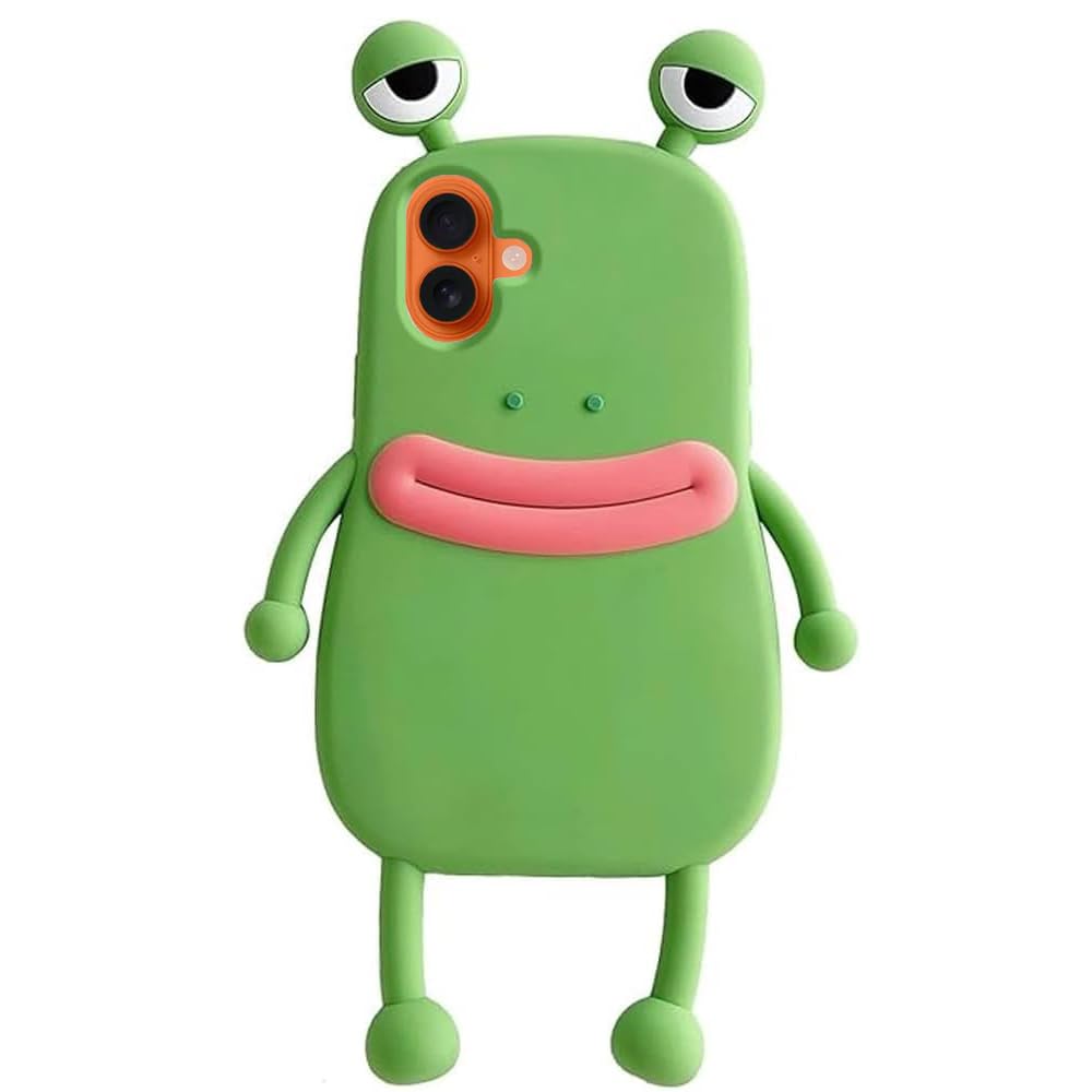 Yatchen Ugly Case Compatible with iPhone 15 Pro Max, Kawaii Phone Case 3D Cartoon Cute Frog Soft Silicone Unique Fun Cover Slim Fit Anti-Drop Protector for Women Girls Green