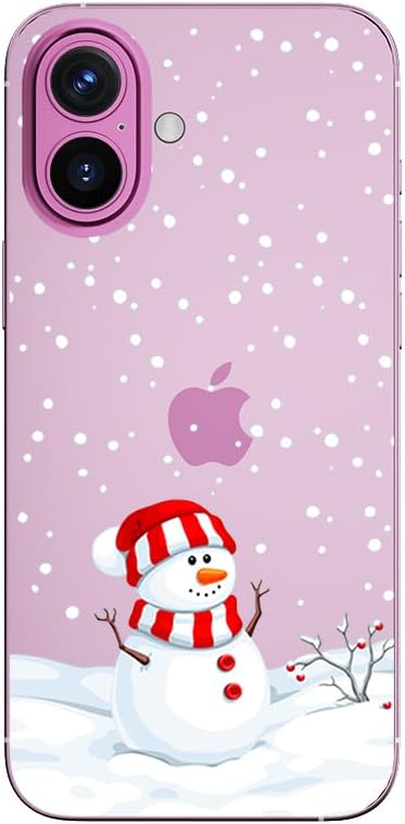 Blingy's for iPhone 16 Case, Christmas Pattern Winter Snowman Style with Falling Snowflake Design Transparent Soft TPU Protective Clear Case (6.1 inch) (Snowman)
