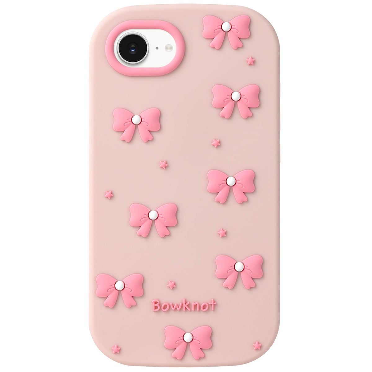 Cute Phone Case Compatible with iPhone 13/14/ 15, Bow 3D Cartoon Soft Silicone Heavy Duty Protection Shockproof Cases Cover for Girls Women, Light Pink