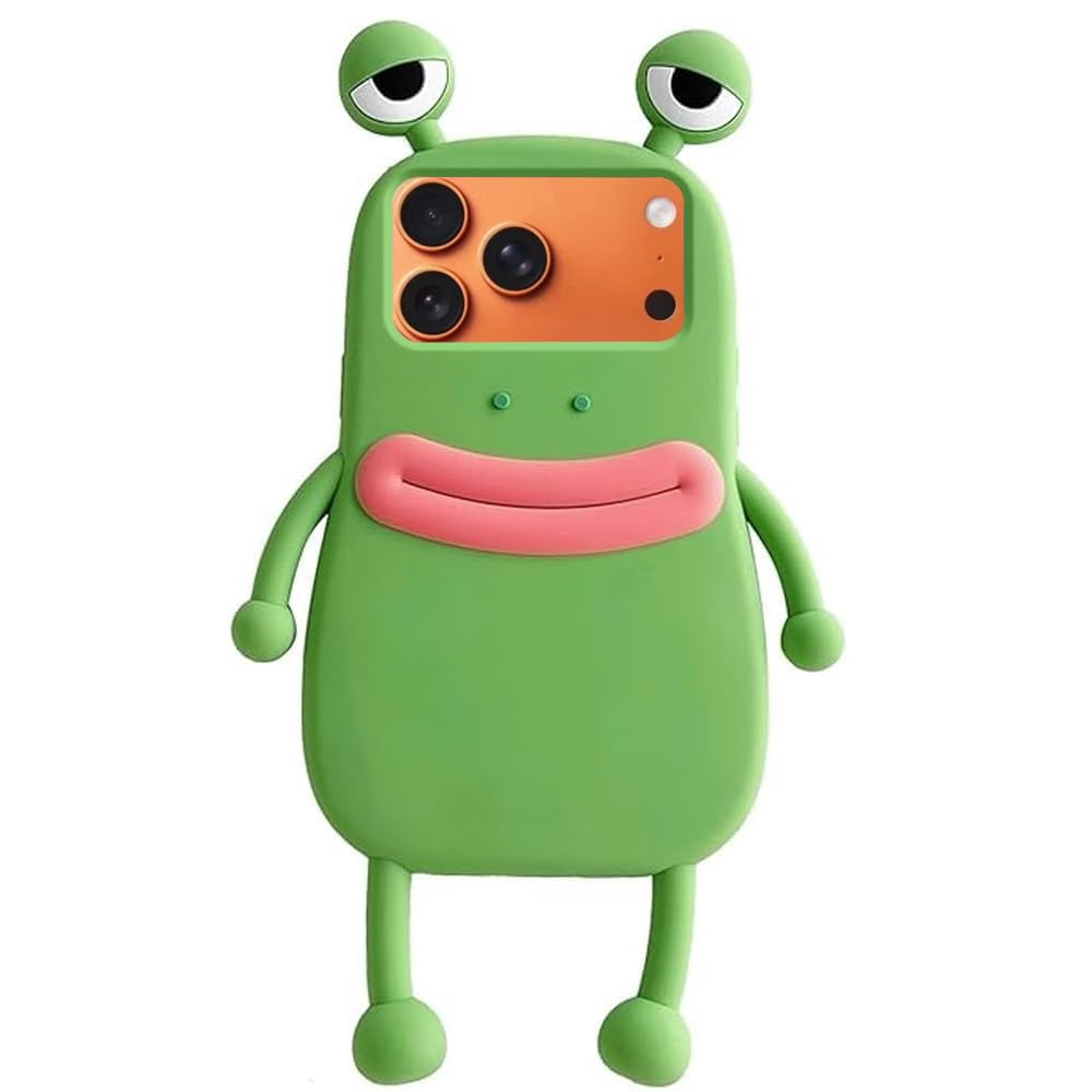 Yatchen Ugly Case Compatible with iPhone 15 Pro Max, Kawaii Phone Case 3D Cartoon Cute Frog Soft Silicone Unique Fun Cover Slim Fit Anti-Drop Protector for Women Girls Green