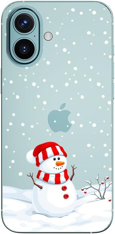 Blingy's for iPhone 16 Case, Christmas Pattern Winter Snowman Style with Falling Snowflake Design Transparent Soft TPU Protective Clear Case (6.1 inch) (Snowman)