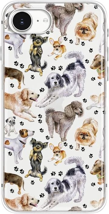 Blingy's for iPhone 17e Case/iPhone 16e Case, Fun Dog Style with Paw Print Pattern Cute Cartoon Animal Design Transparent Soft TPU Protective Clear Case 6.1 inch (Dogs w/Prints)