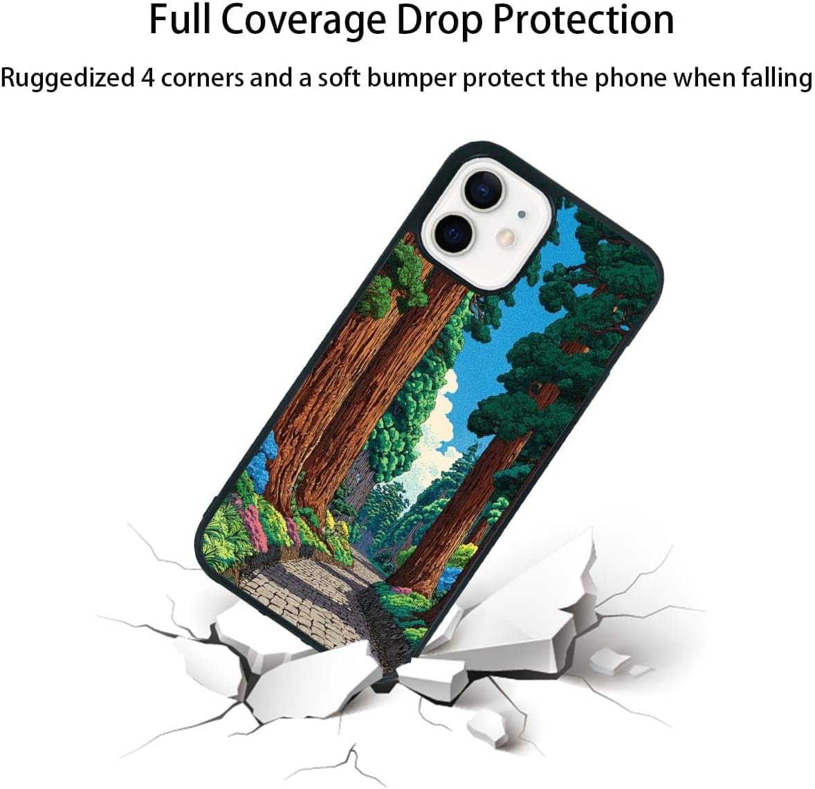 Vibrant Redwood Forest Path Wildflowers Nature Landscape Phone Case, Shockproof Protective Cover for iPhone 11 12 13 14 15 16 17 Pro Max Plus Mini XR 7 8 SE