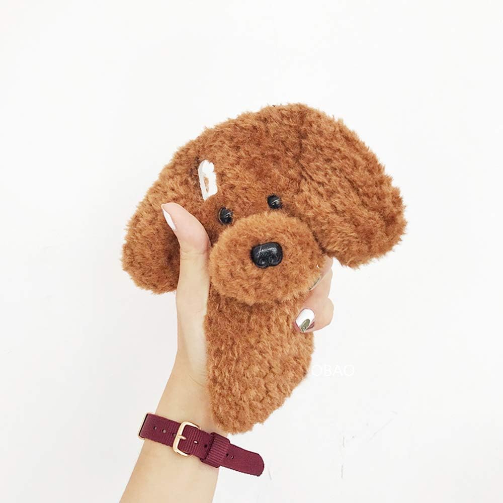 UnnFiko Super Cute Teddy Dog Fluffy Fur Case Compatible with iPhone 11, Fuzzy Furry Warm Plush Soft TPU Winter Case Protective Covers (Teddy Brown, iPhone 11)