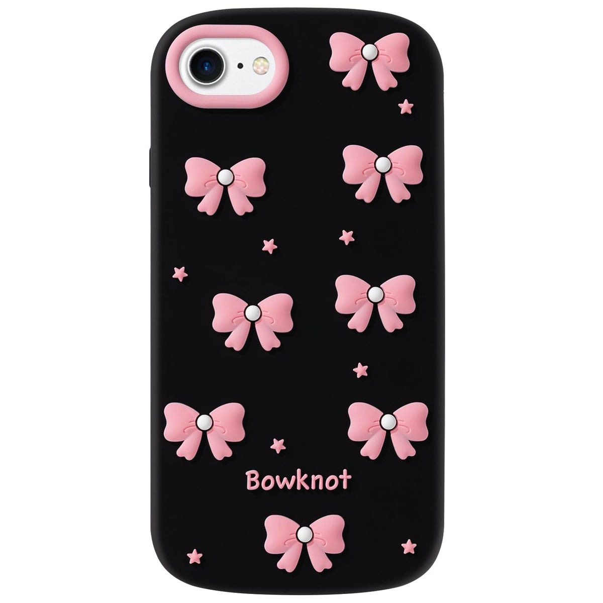 Cute Phone Case Compatible with iPhone 13/14/ 15, Bow 3D Cartoon Soft Silicone Heavy Duty Protection Shockproof Cases Cover for Girls Women, Light Pink