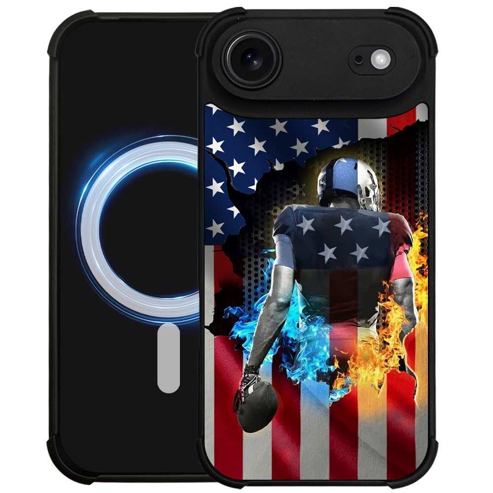 DJSOK Case for iPhone 17,Compatible with MagSafe,Anti-Scratch Shockproof Case,Wood American Flag Fish