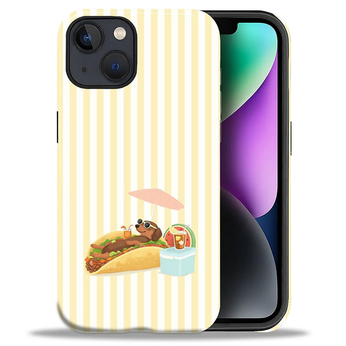 Case Compatible with iPhone 17 Pro,Double Layer Protection, Matte Finish, Anti-Drop and Anti-Fingerprint Armor -Yellow Striped Taco Vacation Sausage Dog Collage