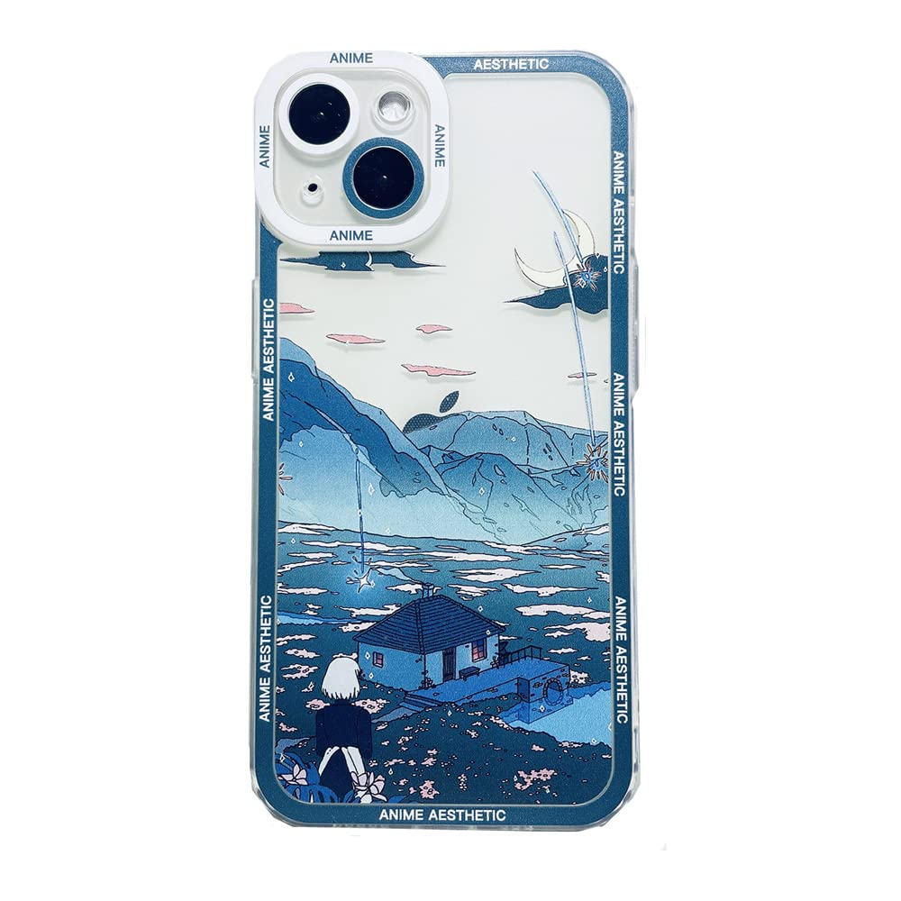 for iPhone 17 Pro Cute Clear Case, Japanese Cool Cartoon Anime Aesthetic Scenery Design Stylish Soft Shockproof Angel Eyes Protective Transparent Back Case Cover Shell (Landscape-4, for iPhone 17 Pro)