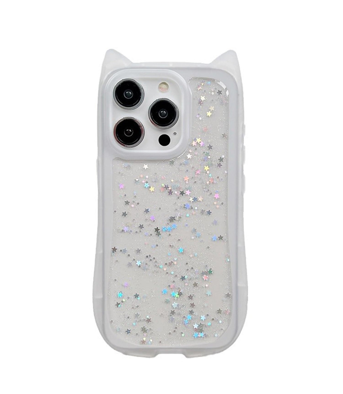 Compatible with 17 Case Cute Kawaii 3D Cat Ears Clear Glitter Shiny Bling Sparkly Soft Silicone Shockproof Protective Phone Case Cover for Girls Women-Transparent