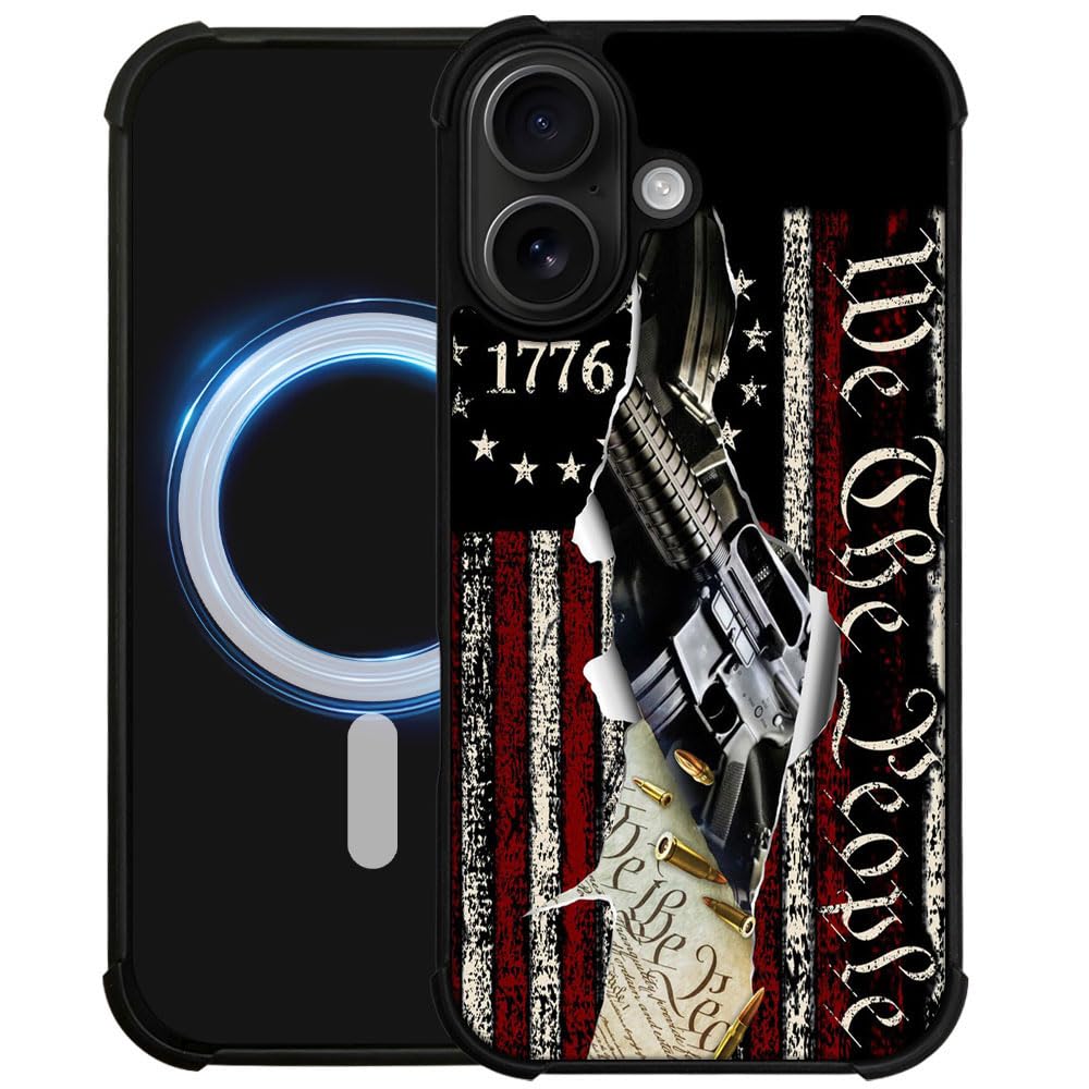 DJSOK Case for iPhone 17,Compatible with MagSafe,Anti-Scratch Shockproof Case,Wood American Flag Fish