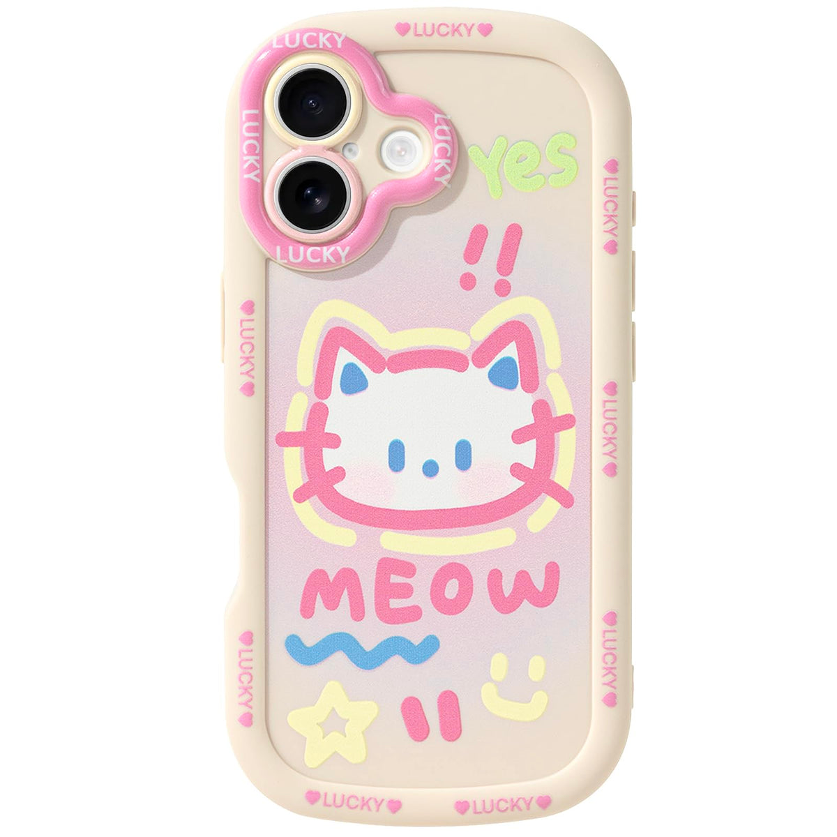 Cute Phone Case Compatible with iPhone 15, Big Head Kitty Cat, Animals Cartoon Soft Touch TPU Heavy Duty Protection Bumper Case Cover for Girls Kids Women