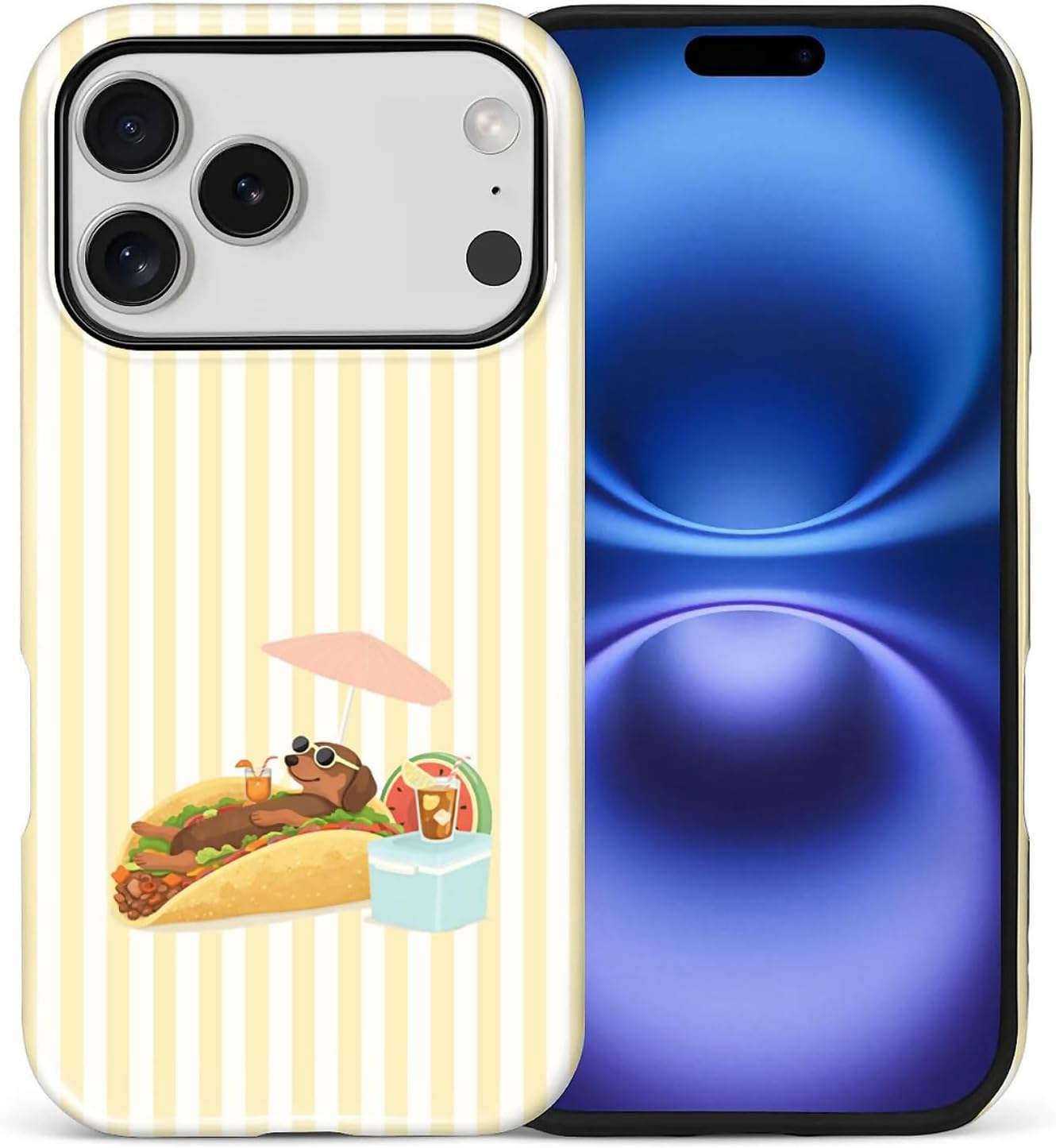Case Compatible with iPhone 17 Pro,Double Layer Protection, Matte Finish, Anti-Drop and Anti-Fingerprint Armor -Yellow Striped Taco Vacation Sausage Dog Collage