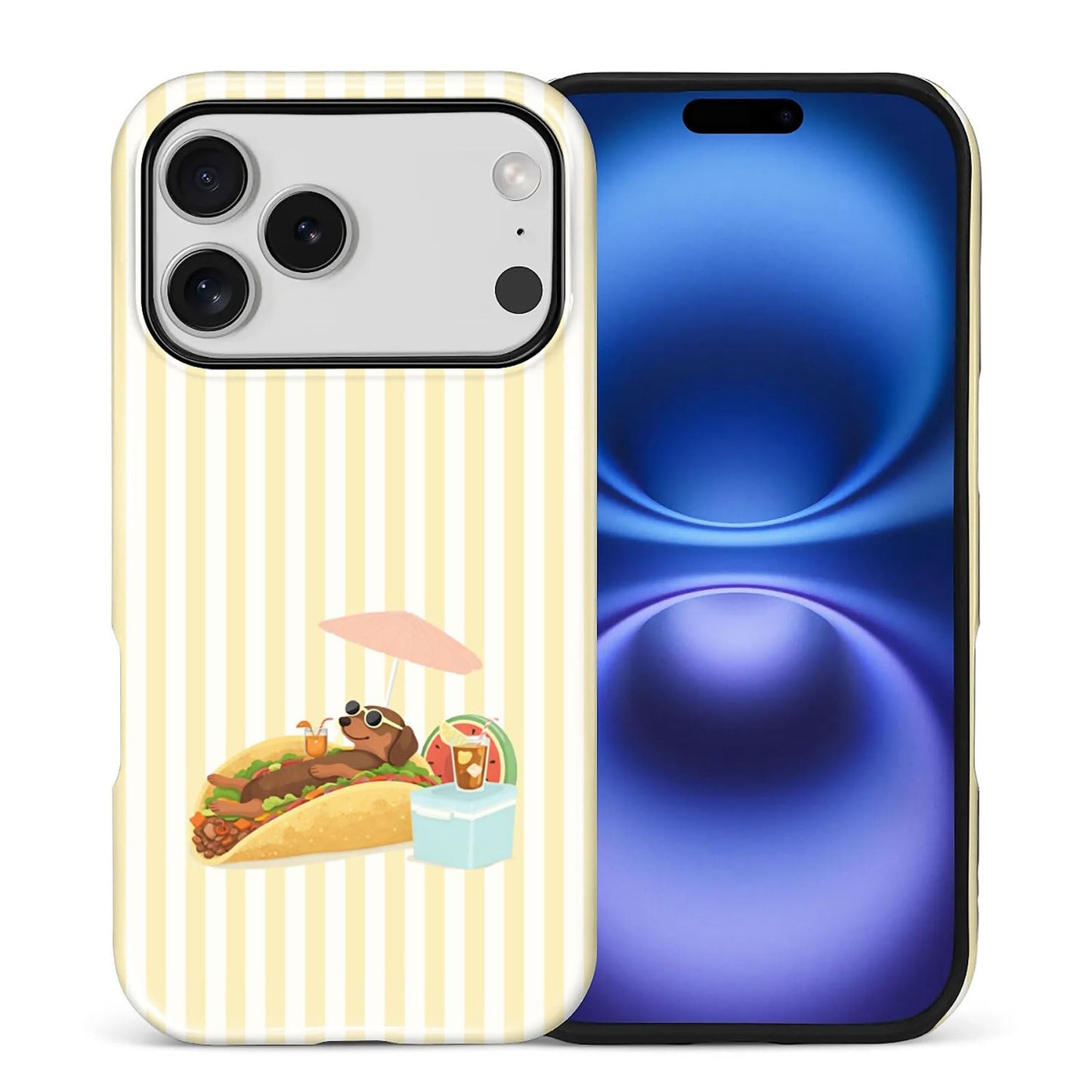 Case Compatible with iPhone 17 Pro,Double Layer Protection, Matte Finish, Anti-Drop and Anti-Fingerprint Armor -Yellow Striped Taco Vacation Sausage Dog Collage