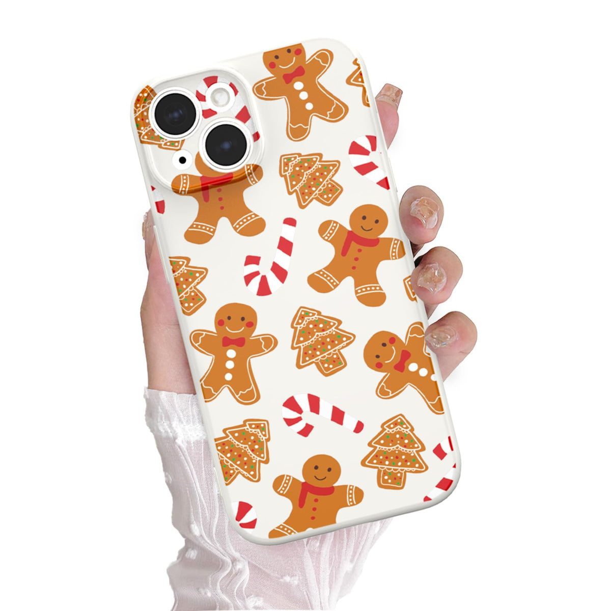Christmas Case for iPhone 13 Case Cute Xmas Merry Christmas Tree Gingerbread Man Pattern Santa Holiday Aesthetic Gifts Girly Girls Women Kids Soft TPU Protective Cover, Beige