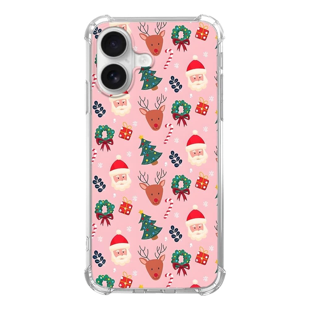 Pink Christmas Pattern Case for iPhone 16, Cute Reindeer, Trendy Cool Soft TPU Bumper Cover Case for iPhone 16