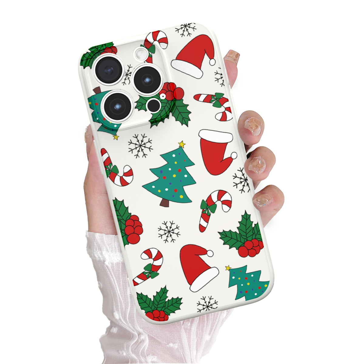 Christmas Case for iPhone 13 Case Cute Xmas Merry Christmas Tree Gingerbread Man Pattern Santa Holiday Aesthetic Gifts Girly Girls Women Kids Soft TPU Protective Cover, Beige