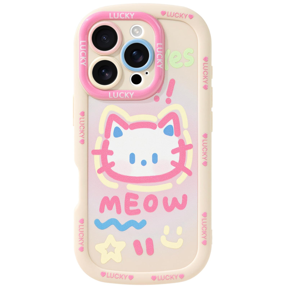 Cute Phone Case Compatible with iPhone 13, Big Head Kitty Cat, Animals Cartoon Soft Touch TPU Heavy Duty Protection Bumper Case Cover for Girls Kids Women