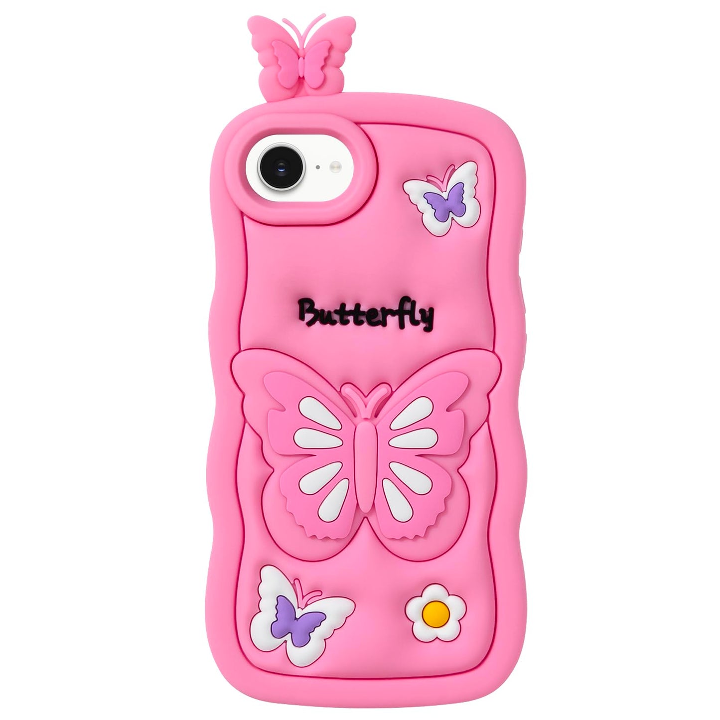 Cute Phone Case Compatible with iPhone 13, Butterfly iPhone 14 Cases, Animal iPhone 15 Girly 3D Cartoon Soft Silicone Heavy Duty Protection Cover for Girls Kids Women