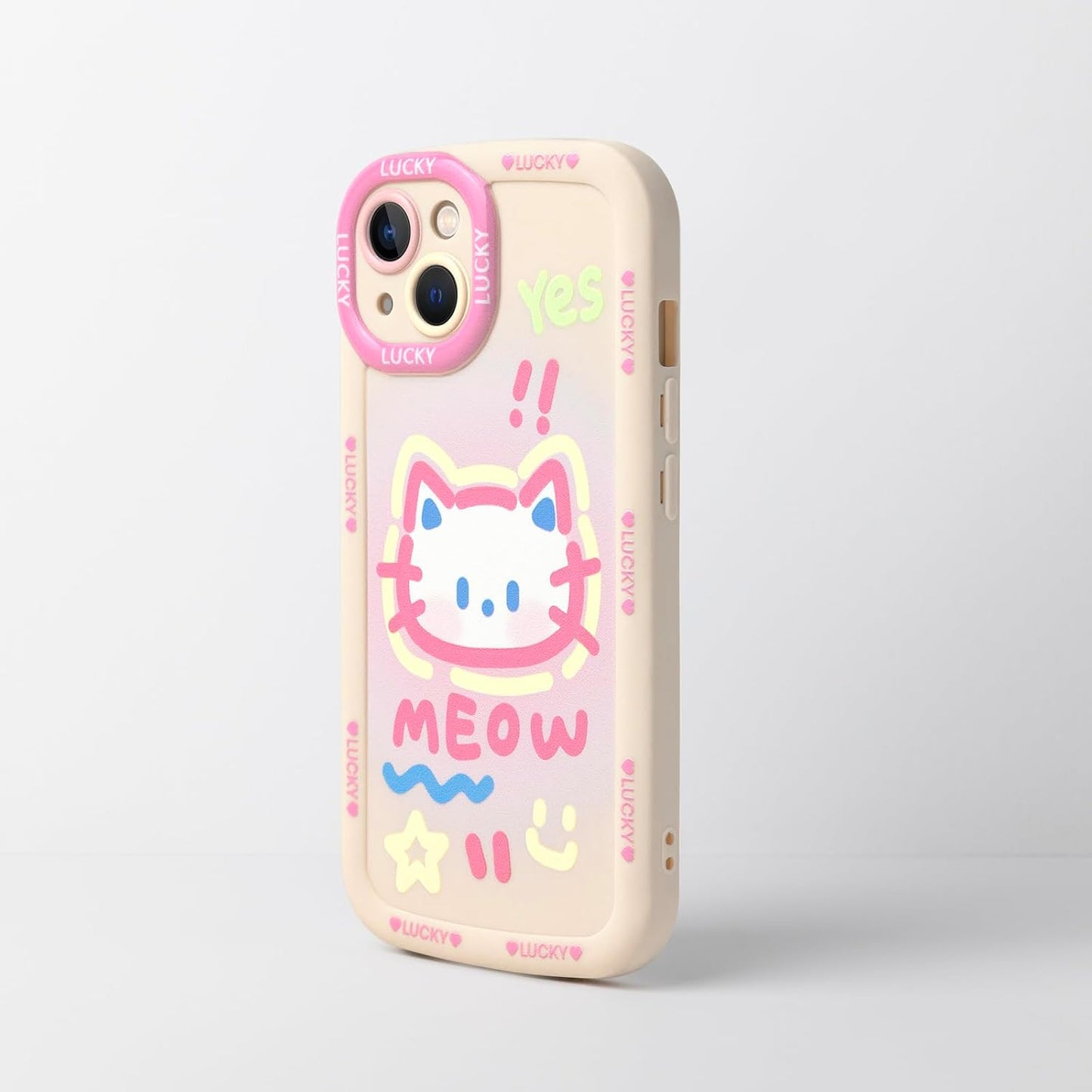 Cute Phone Case Compatible with iPhone 13, Big Head Kitty Cat, Animals Cartoon Soft Touch TPU Heavy Duty Protection Bumper Case Cover for Girls Kids Women