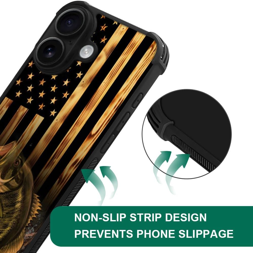 DJSOK Case for iPhone 17,Compatible with MagSafe,Anti-Scratch Shockproof Case,Wood American Flag Fish