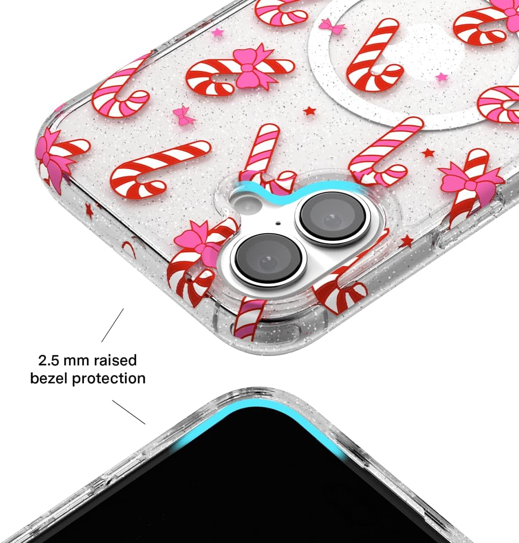 VELVET CAVIAR Christmas Phone Case for iPhone 16 - Compatible with MagSafe [10ft Drop Tested] - Holiday Peppermint Glitter Winter Theme