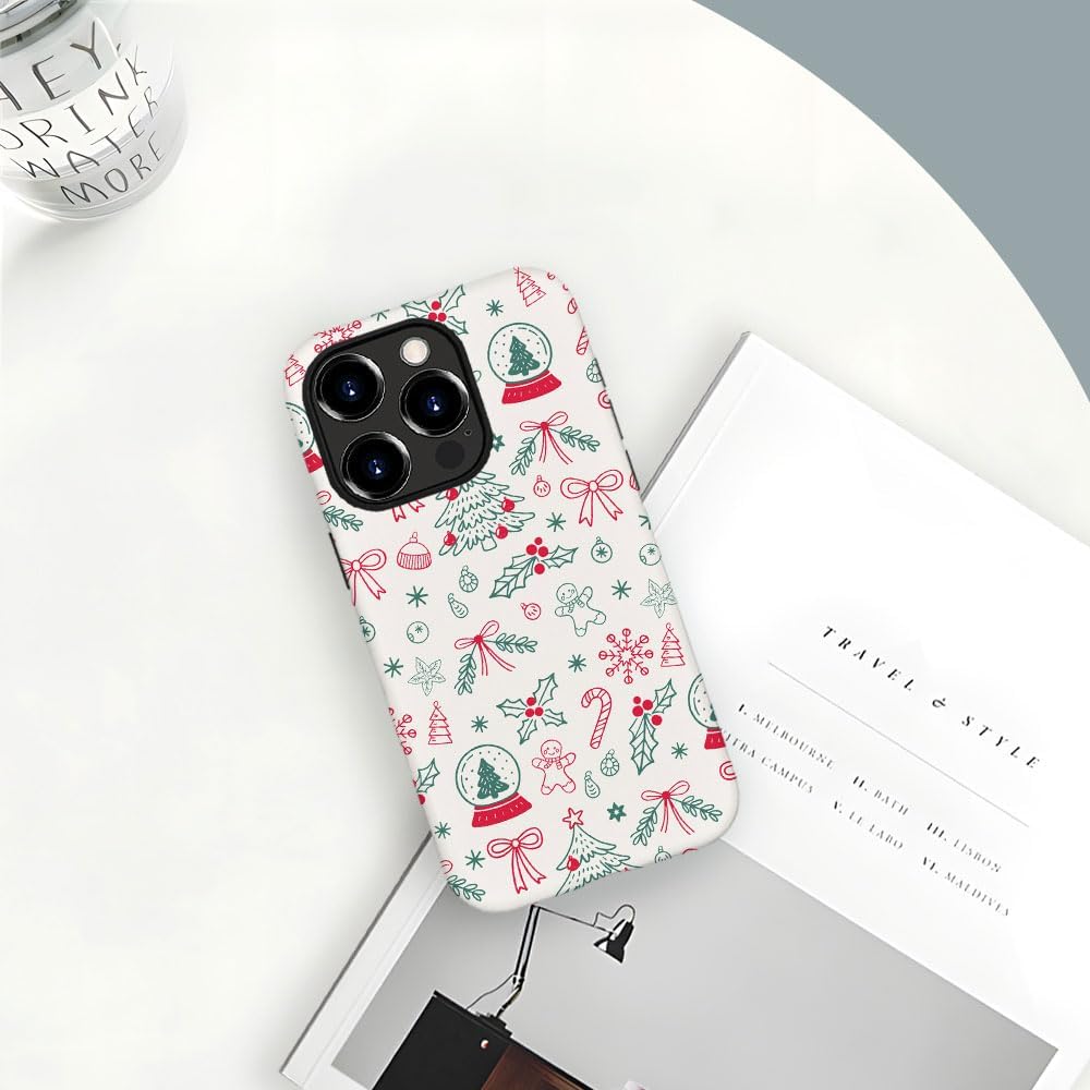 Compatible with iPhone 15 Pro,Durable & Shockproof Phone Case Cover Design - Christmas Retro Doodle