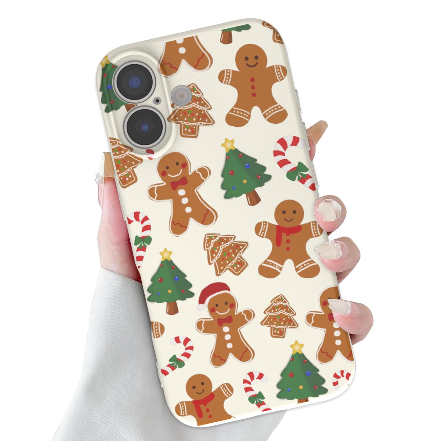 Christmas Case for iPhone 13 Case Cute Xmas Merry Christmas Tree Gingerbread Man Pattern Santa Holiday Aesthetic Gifts Girly Girls Women Kids Soft TPU Protective Cover, Beige