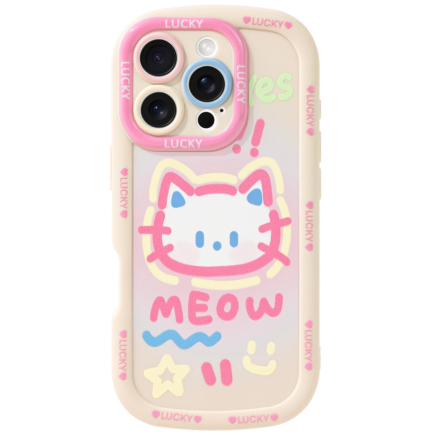Cute Phone Case Compatible with iPhone 15, Big Head Kitty Cat, Animals Cartoon Soft Touch TPU Heavy Duty Protection Bumper Case Cover for Girls Kids Women