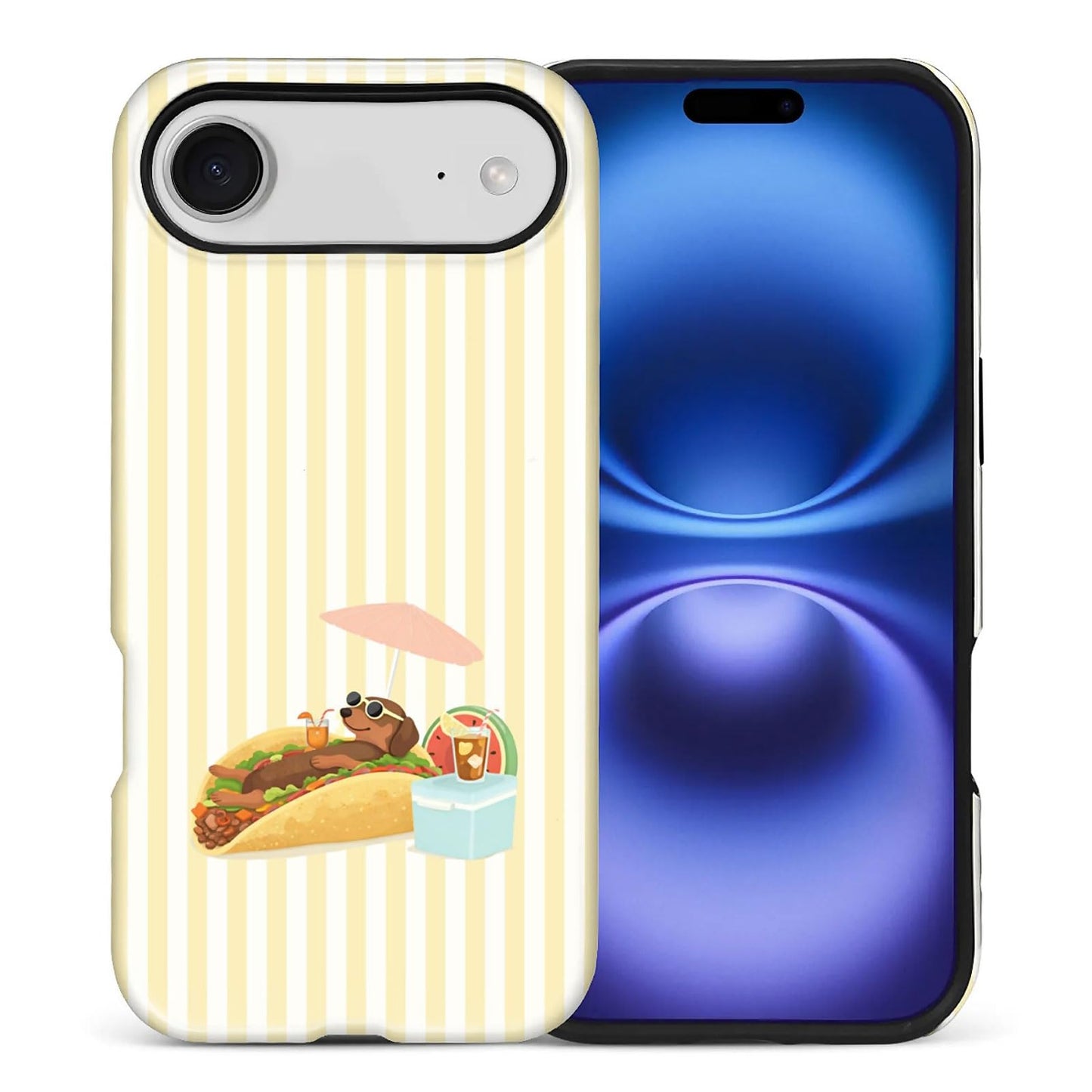 Case Compatible with iPhone 17 Pro,Double Layer Protection, Matte Finish, Anti-Drop and Anti-Fingerprint Armor -Yellow Striped Taco Vacation Sausage Dog Collage