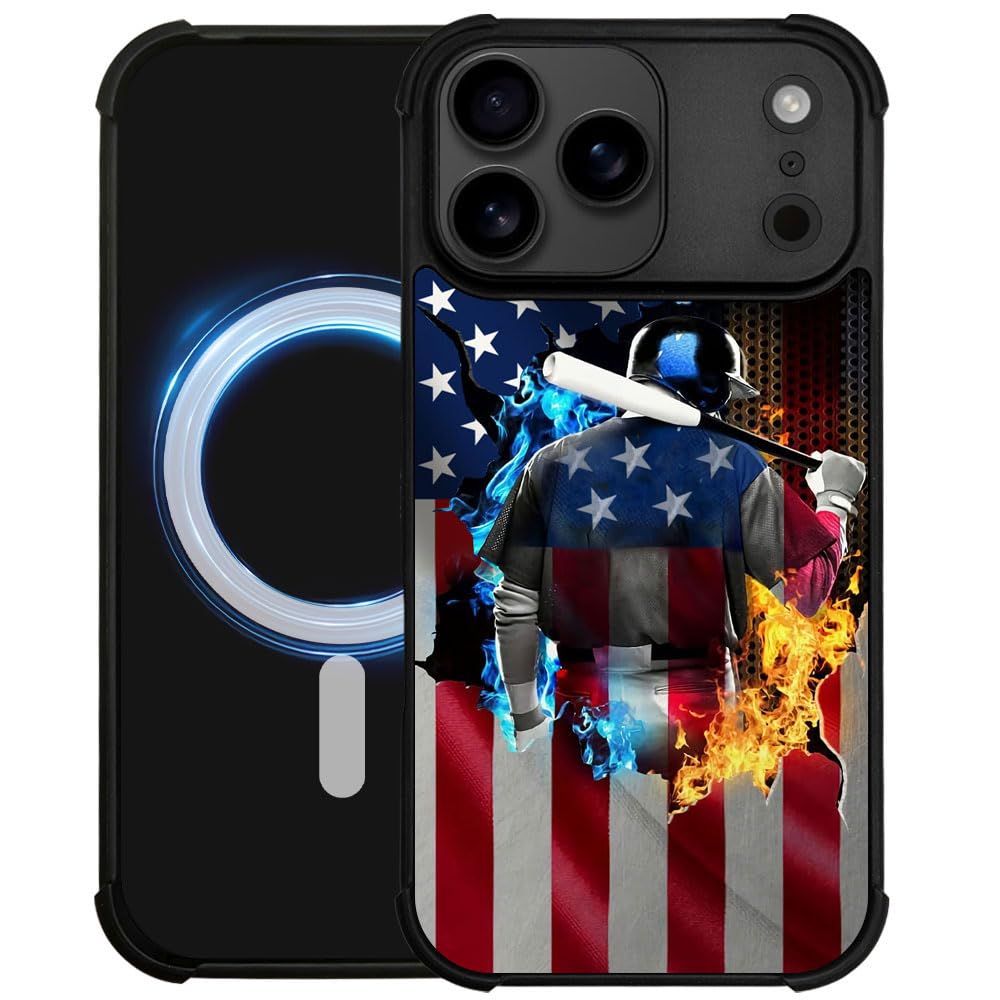 DJSOK Case for iPhone 17,Compatible with MagSafe,Anti-Scratch Shockproof Case,Wood American Flag Fish