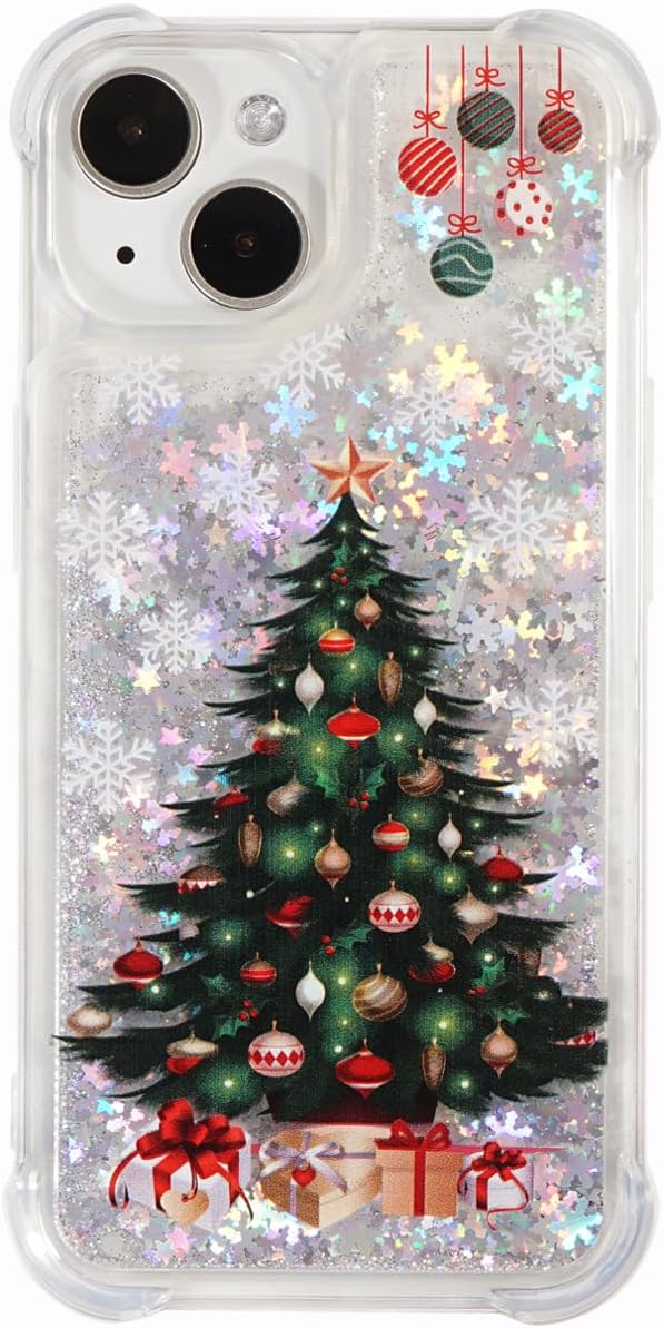 Glitter Christmas Case Compatible with iPhone 15 Glitter Case Christmas Tree Clear Soft TPU Rubber Bumper Girly Women Cute Liquid Holiday Case for iPhone 15 6.1‘’(Christmas Tree)