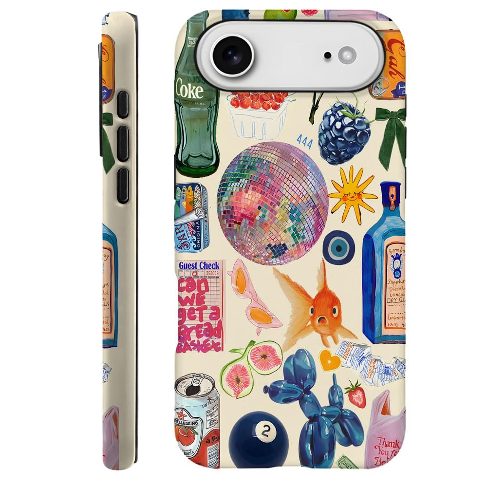 Case Compatible with iPhone 17 Pro,Fall Prevention Hybrid 2-Layer Hard Shell Phone Cover for Girls Boys,Collage European Disco