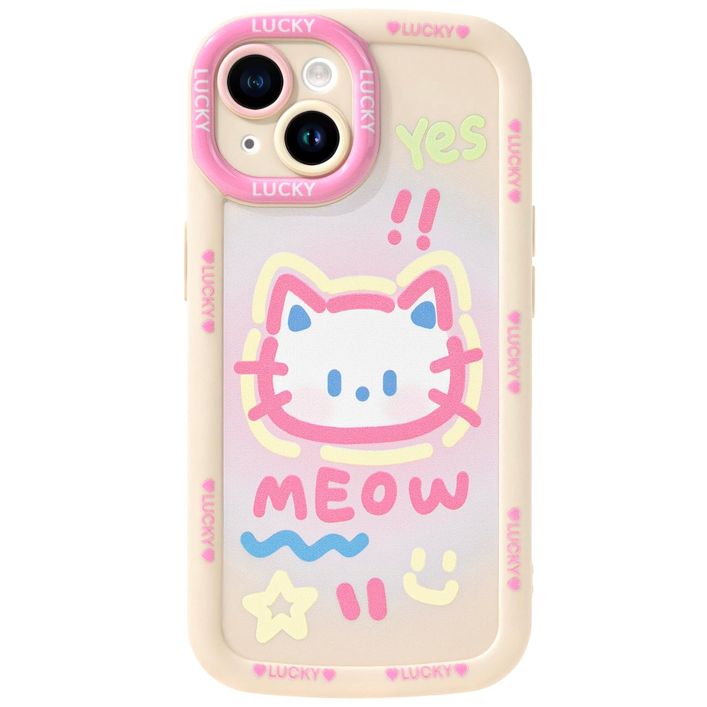 Cute Phone Case Compatible with iPhone 15, Big Head Kitty Cat, Animals Cartoon Soft Touch TPU Heavy Duty Protection Bumper Case Cover for Girls Kids Women