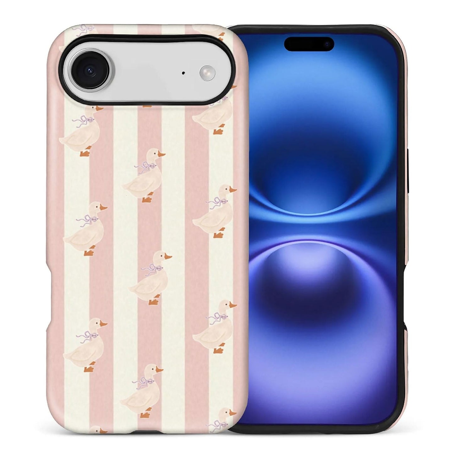 Case Compatible with iPhone 17, Girl Hybrid 2-Layer Hard Shell + Silicone Protective Case -Scratch-Resistant Shockproof - Colorful Stripes A Monkey Eating Ice Cream