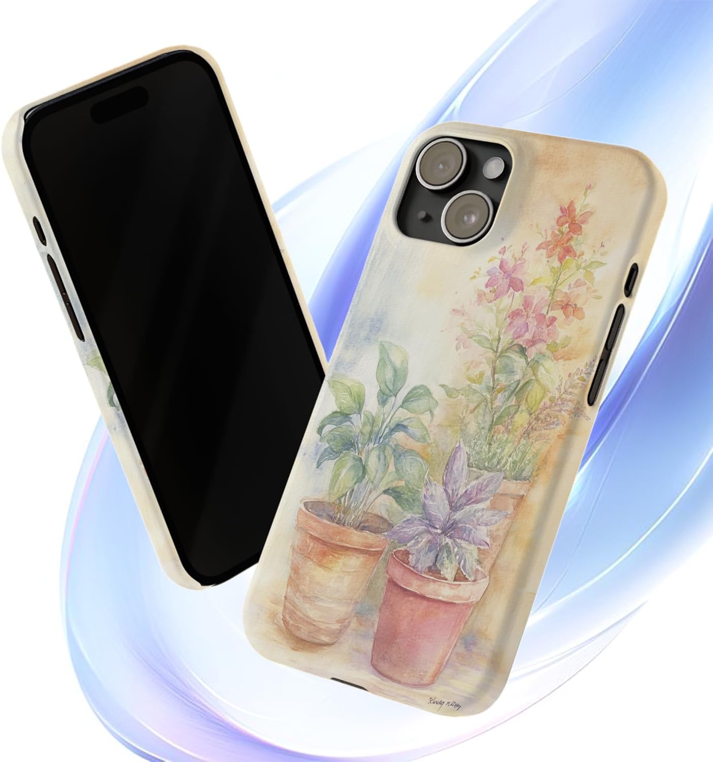 Raindrops Potted Plants Phone Case Compatible with iPhone 16 15 14 13 12 Compatible with Samsung Galaxy S25 S24 S21 Ultra FE S22 Dual Layer Sturdy Shockproof Full Protection