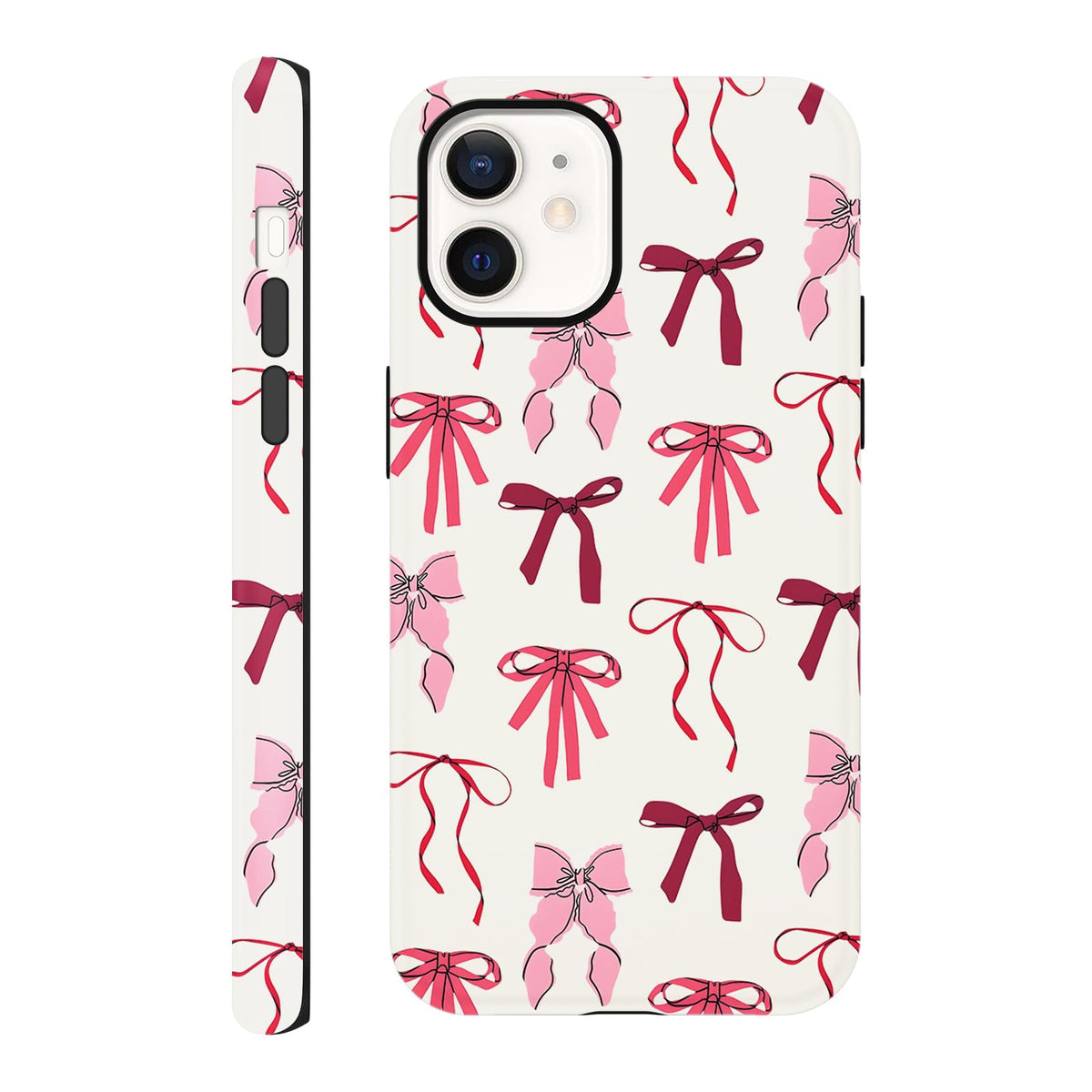 Cute Christmas Bow Phone Case for iPhone 12/12 Pro Case 6.1", Red Green Aesthetic Coquette Preppy Ribbon Bowknot Pattern Design Cover Shockproof Soft TPU Hard PC Protection Girls Women Funda