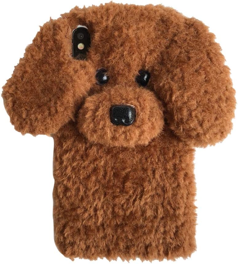 UnnFiko Super Cute Teddy Dog Fluffy Fur Case Compatible with iPhone 11, Fuzzy Furry Warm Plush Soft TPU Winter Case Protective Covers (Teddy Brown, iPhone 11)