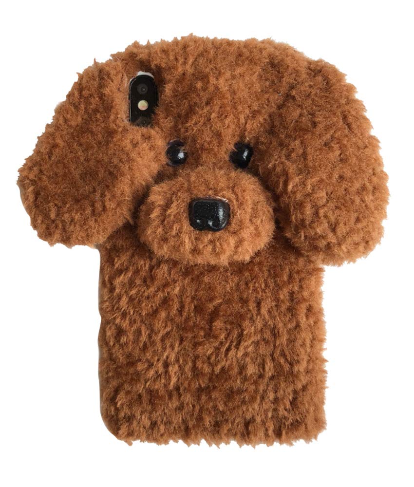 UnnFiko Super Cute Teddy Dog Fluffy Fur Case Compatible with iPhone 11, Fuzzy Furry Warm Plush Soft TPU Winter Case Protective Covers (Teddy Brown, iPhone 11)