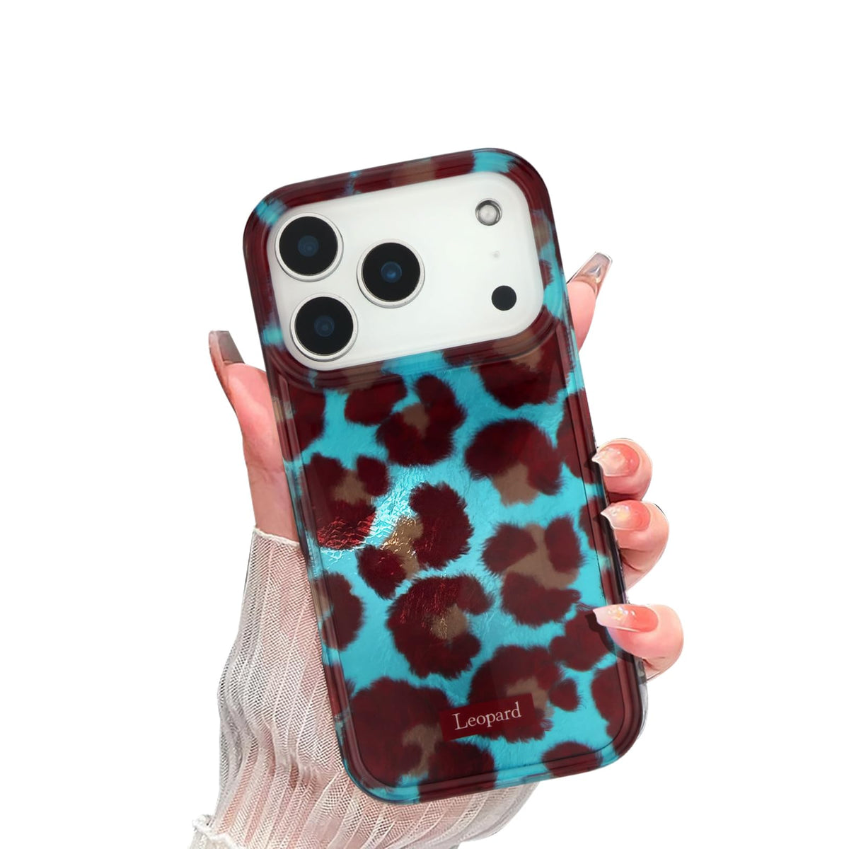 inewateri Compatible for iPhone 16 Pro Max Case with Cute Cheetah Leopard Print Retro Aesthetics Design Soft Slim TPU Shockproof Protective Bumper Glitter Shiny Phone Cover-Blue