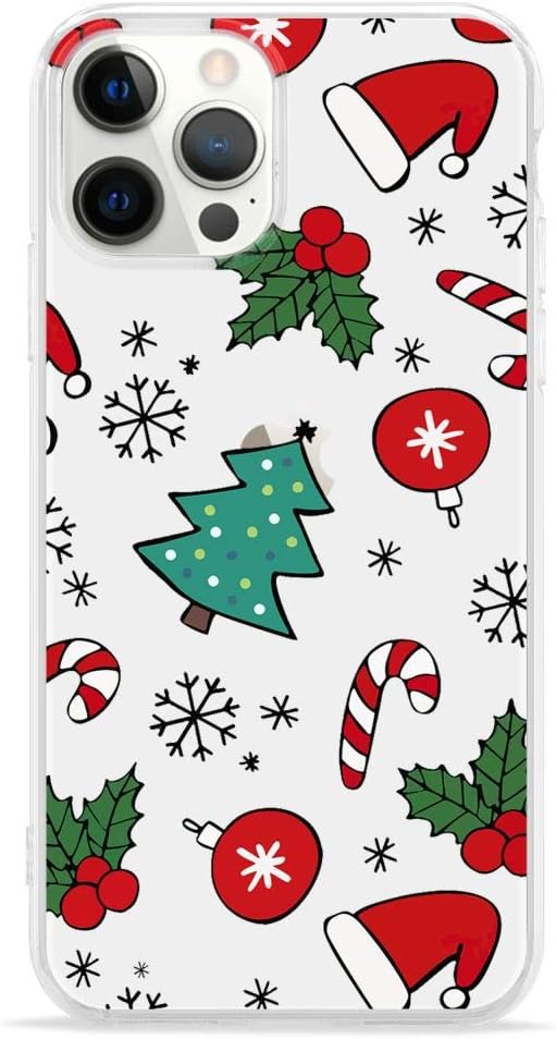 LCHULLE for iPhone 12/12 Pro Christmas Case Xmas Santa Holiday Clear Case | Cute Transparent Design for Women Men Kids, Slim Fit Soft TPU Silicone Shockproof Protective Back Cover - Xmas Tree