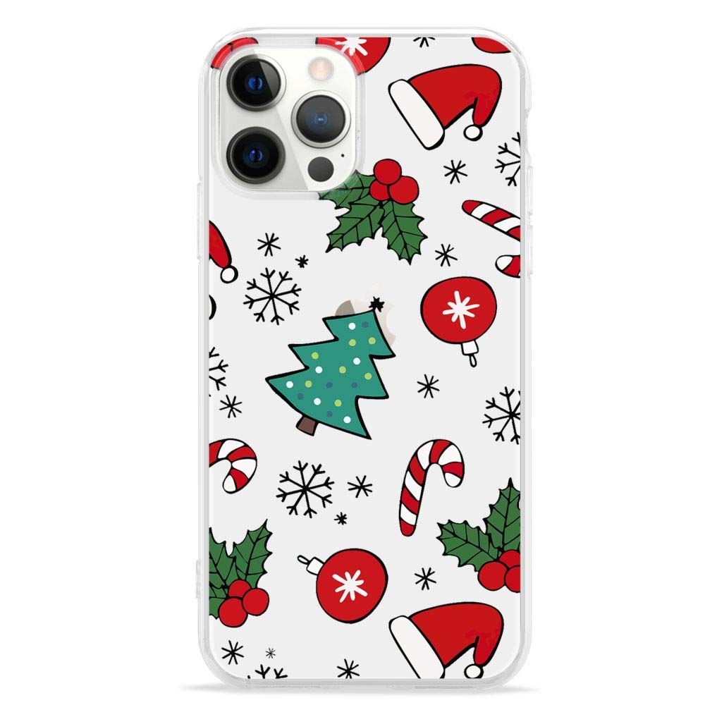 LCHULLE for iPhone 12/12 Pro Christmas Case Xmas Santa Holiday Clear Case | Cute Transparent Design for Women Men Kids, Slim Fit Soft TPU Silicone Shockproof Protective Back Cover - Xmas Tree
