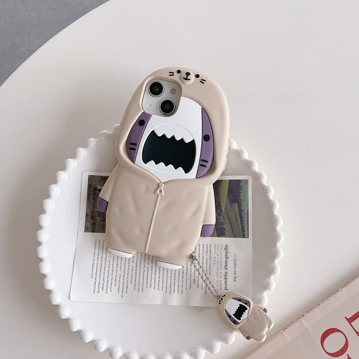 Case Compatible with iPhone 14,Cute 3D Kawaii Funny Sweater Shark Cartoon Cover with Keychain Soft Silicone Gel Drop Protector Women Girls